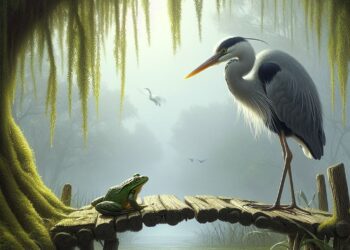 In the Shadows of Papyrus: The Fateful Encounter of Herons and Frogs