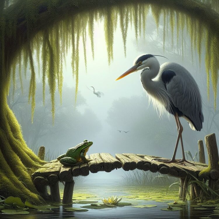 In the Shadows of Papyrus: The Fateful Encounter of Herons and Frogs